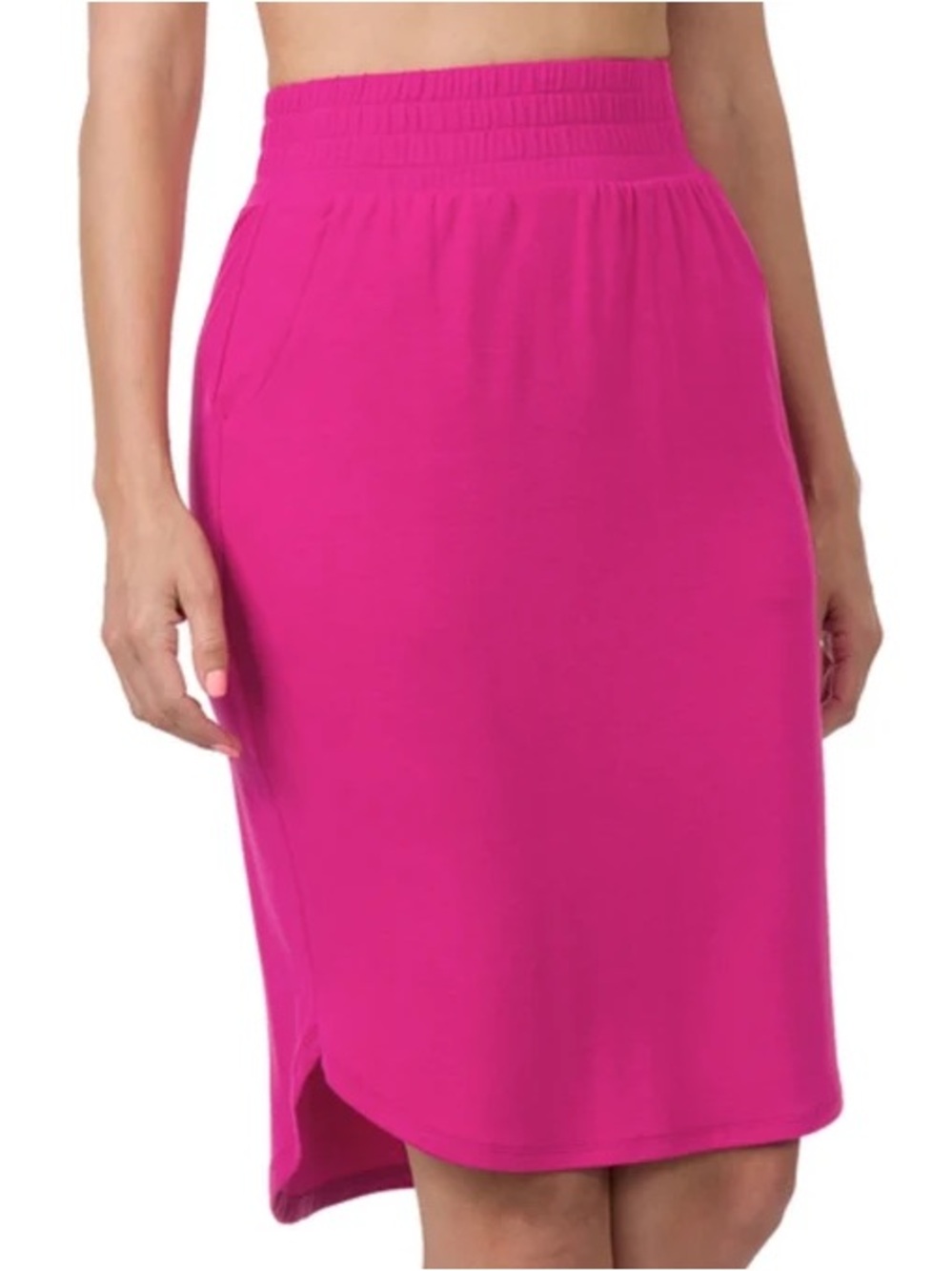 Zenana Women's Elastic-Waist Pink Knee Length Skirt